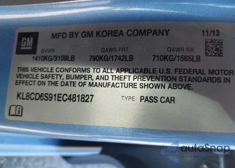 2014 Chevrolet Spark 1Lt Auto z USA, uszkodzony, nr VIN KL8CD6S91EC481827